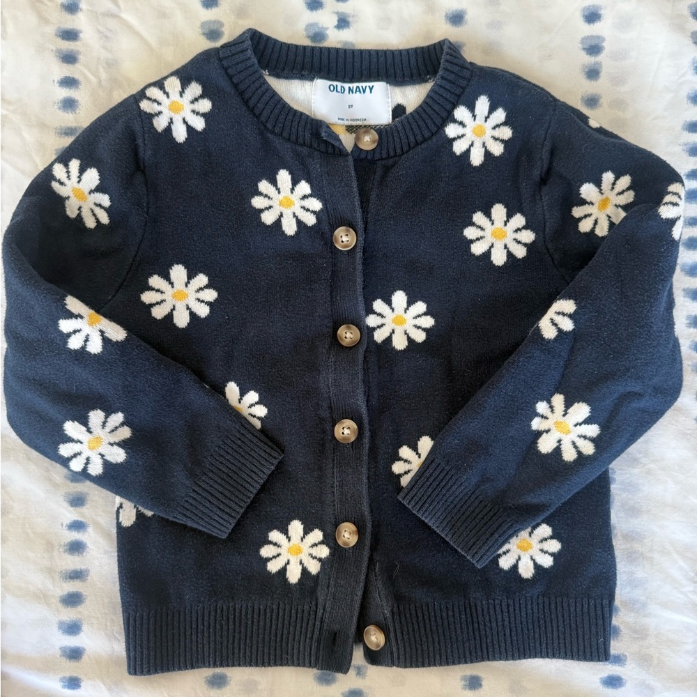 Old Navy Girls, Navy with White Floral Cardigan Sweater, Size 5T